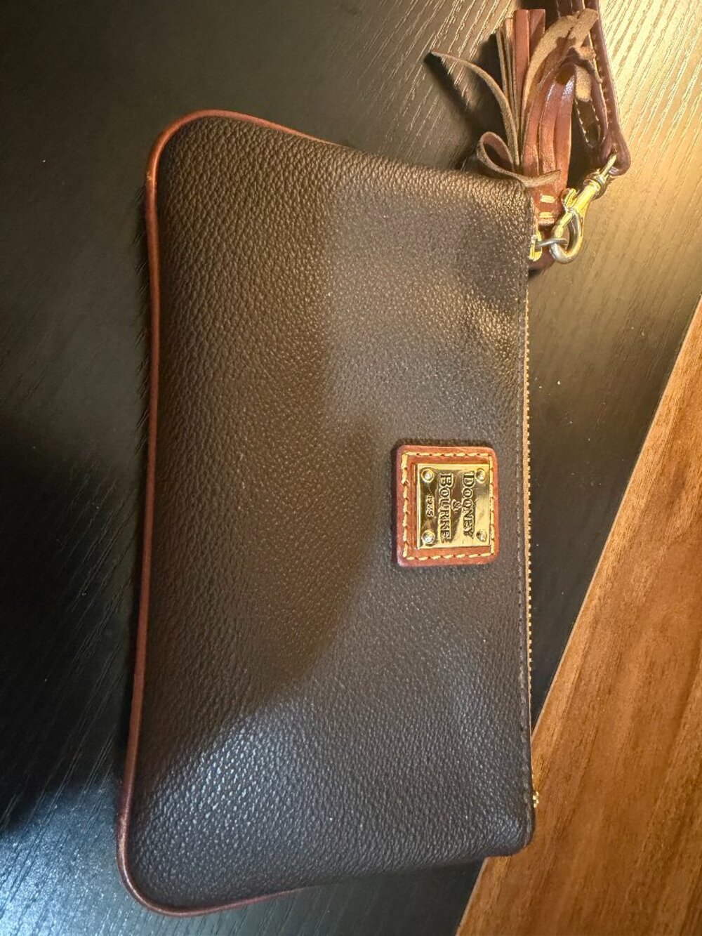 Dooney & Bourke Brown Pebbled Leather Zip Wristlet Wallet